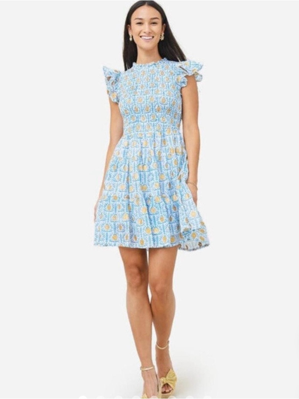 Oliphant Blue and Yellow Floral Mini Dress